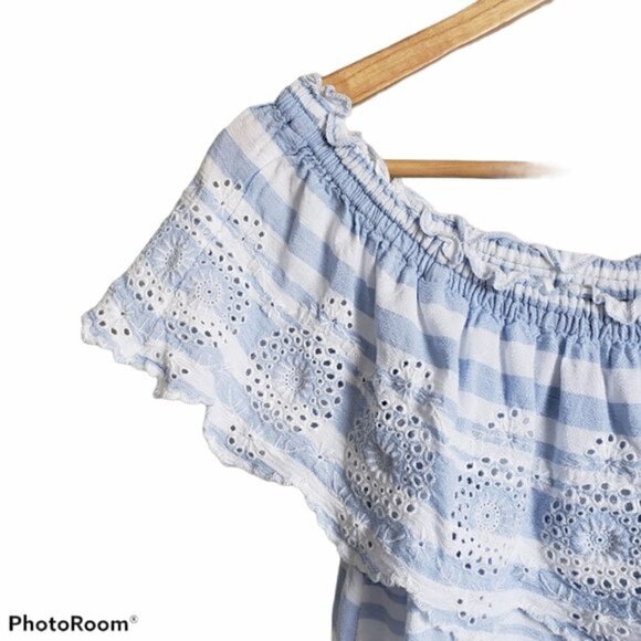 American Eagle western eyelet striped blue and white top size xs - Picture 5 of 11